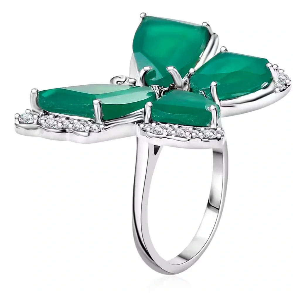 Verde Onyx, Brown and White Zircon 12.65 ctw Butterfly Ring
